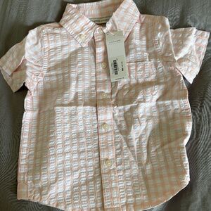 Janie and Jack pink and white gingham shirt